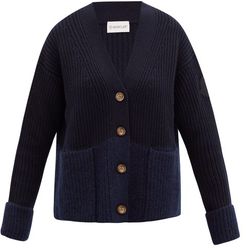 Two-tone Ribbed Wool-blend Cardigan - Womens - Navy