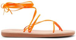 String Wraparound Rubber And Leather Sandals - Womens - Orange
