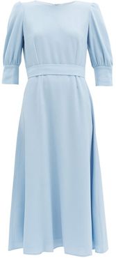 Kane Bishop-sleeve Wool-crepe Midi Dress - Womens - Light Blue
