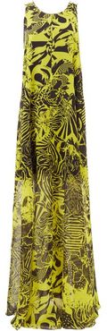 Abstract-print Trapeze Crepe Maxi Dress - Womens - Yellow Print