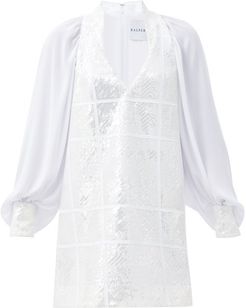 Sequinned Satin Mini Dress - Womens - White Silver