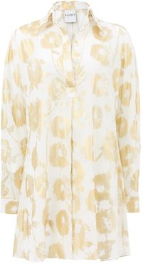 Metallic Floral-print Cotton-voile Shirt Dress - Womens - White Gold