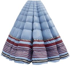 Striped-hem Pleated Down-filled Maxi Skirt - Womens - Blue Multi