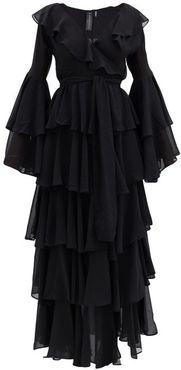 Side-slit Ruffled Chiffon Dress - Womens - Black