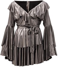 Tiered Metallic-jersey Wrap Dress - Womens - Silver