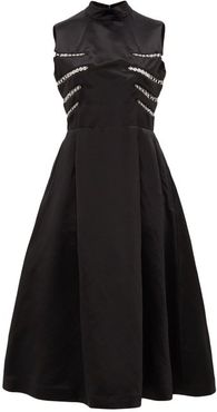 Eyelet-embellished Open-back Satin Midi Dress - Womens - Black