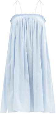 Rimi Shirred Organic-cotton Dress - Womens - Light Blue