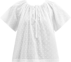 Paloma Tie-neck Swiss-dot Cotton Blouse - Womens - White