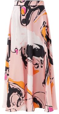 Colvin Abstract-print Silk-satin Skirt - Womens - Pink Multi