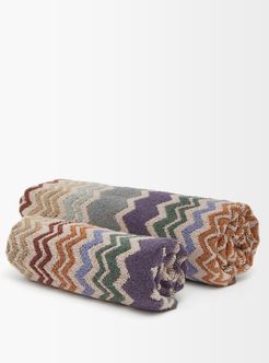 Rufus Zigzag Cotton Hand And Bath Towels - Brown Multi