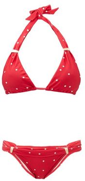 Polka-dot Halter-neck Triangle Bikini - Womens - Red Print