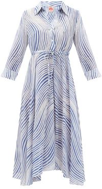 Lucy Wind-print Cotton Midi Shirt Dress - Womens - Blue Print