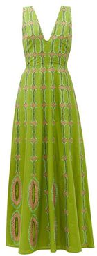 Nellie Bubble Gym-embroidered Cotton Maxi Dress - Womens - Green Multi