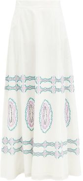 Camille Bubble Gum-embroidered Cotton Maxi Skirt - Womens - White Multi