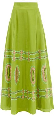 Camille Bubble Gum Cotton Maxi Skirt - Womens - Green Multi