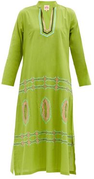 Malika Bubble Gum-embroidered Cotton Tunic Dress - Womens - Green Print