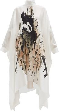 Parkin Painted Silk-satin Dress - Womens - Ivory Multi