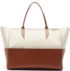 Incognito Large Linen And Leather Tote Bag - Womens - Tan Multi