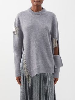 Crystal-fringed Cutout Wool Sweater - Womens - Grey