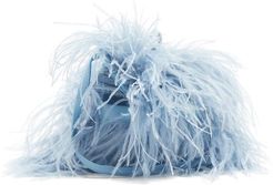 Feather-trimmed Leather Bag - Womens - Light Blue