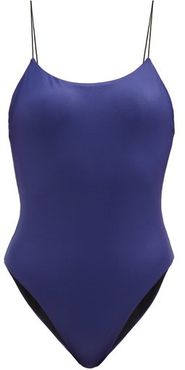 Trophy Ribbed Scoop-back Swimsuit - Womens - Dark Blue