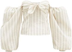 Eva Oversized Sleeves Bow-front Cotton-blend Top - Womens - Cream