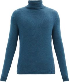 Roll-neck Cashmere Sweater - Mens - Blue