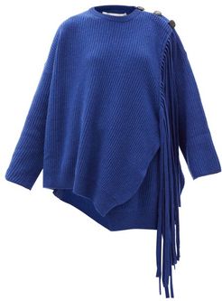 Asymmetric Fringed Cashmere-blend Sweater - Womens - Blue