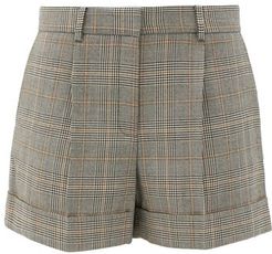 Prince Of Wales-checked Wool Shorts - Womens - Grey