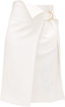 Asymmetric Twill Wrap Skirt - Womens - Ivory