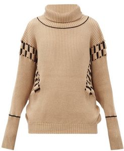 Palmer//harding - Ateli Woven-panel Ribbed Cotton-blend Sweater - Womens - Camel