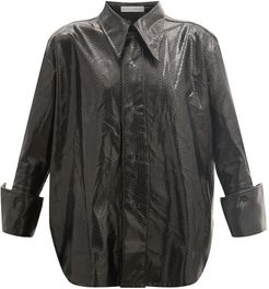 Palmer//harding - Marcai Spearpoint-collar Faux-leather Shirt - Womens - Black