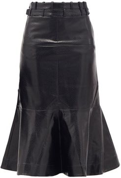 Palmer//harding - Leuca Fluted-hem Python-effect Faux-leather Skirt - Womens - Black
