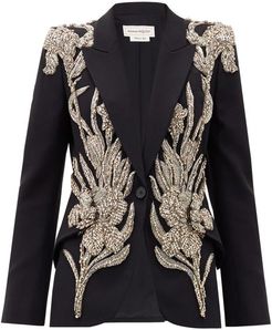 Crystal-embellished Leaf-crepe Jacket - Womens - Black