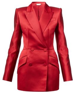 Double-breasted Silk-satin Suit Jacket - Womens - Red