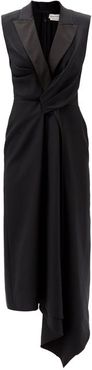 Gathered Asymmetric Wool-blend Tuxedo Dress - Womens - Black