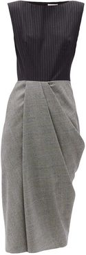 Pinstripe And Checked Wool-blend Midi Dress - Womens - Grey Multi