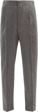 High-rise Pleated Camel-hair Trousers - Mens - Dark Grey