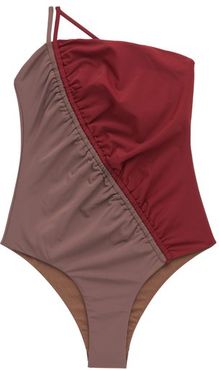 Leonard Asymmetric Bi-colour Swimsuit - Womens - Red Multi