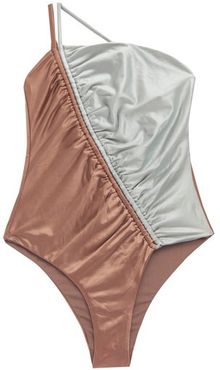 Leonard Asymmetric Bi-colour Swimsuit - Womens - Brown Multi