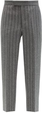 Striped Wool-flannel Trousers - Mens - Grey