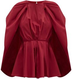 Atticus Cape-sleeve Peplum Cotton-poplin Blouse - Womens - Red