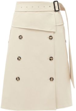 Belted Panelled-twill Midi Skirt - Womens - Beige