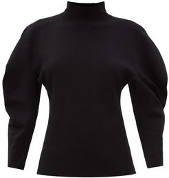 High-neck Puffed-sleeve Sweater - Womens - Black