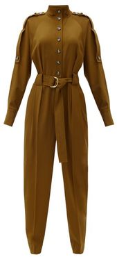 Belted Wool-blend Jumpsuit - Womens - Brown