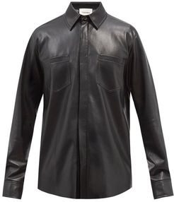 Patch-pocket Faux-leather Shirt - Mens - Black