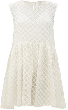 Dawson Grid-embroidered Silk-organza Smock Dress - Womens - White