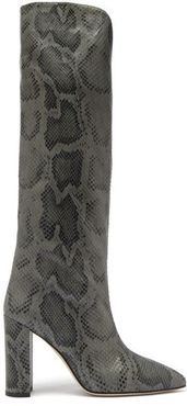 Knee-high Python-effect Leather Boots - Womens - Grey