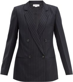 Double-breasted Pinstriped Wool Jacket - Womens - Navy Multi