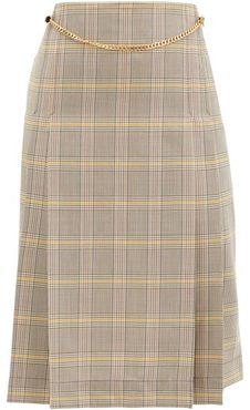 Belted Pleated Checked-wool High-rise Skirt - Womens - Grey